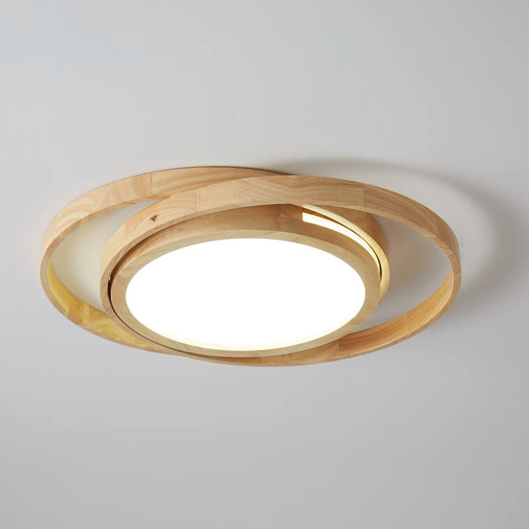 Minimalist Log Wooden Circle Ring LED Flush Mount Ceiling Light BulbSquare