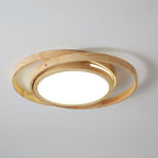 Minimalist Log Wooden Circle Ring LED Flush Mount Ceiling Light BulbSquare