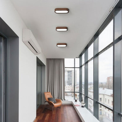 Modern Minimalist Oval Strip Wood Grain Metal LED Flush Mount Ceiling Light for Hallway