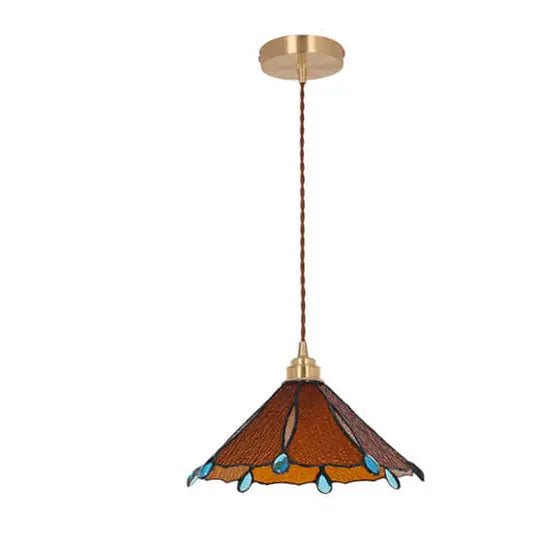 Vintage Tiffany Stained Glass Umbrella Shape 1-light Pendant Light BulbSquare