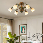 Traditional Rustic Floral Iron Glass 6/8/10 Light Semi-Flush Mount Ceiling Light For Living Room Lumendat