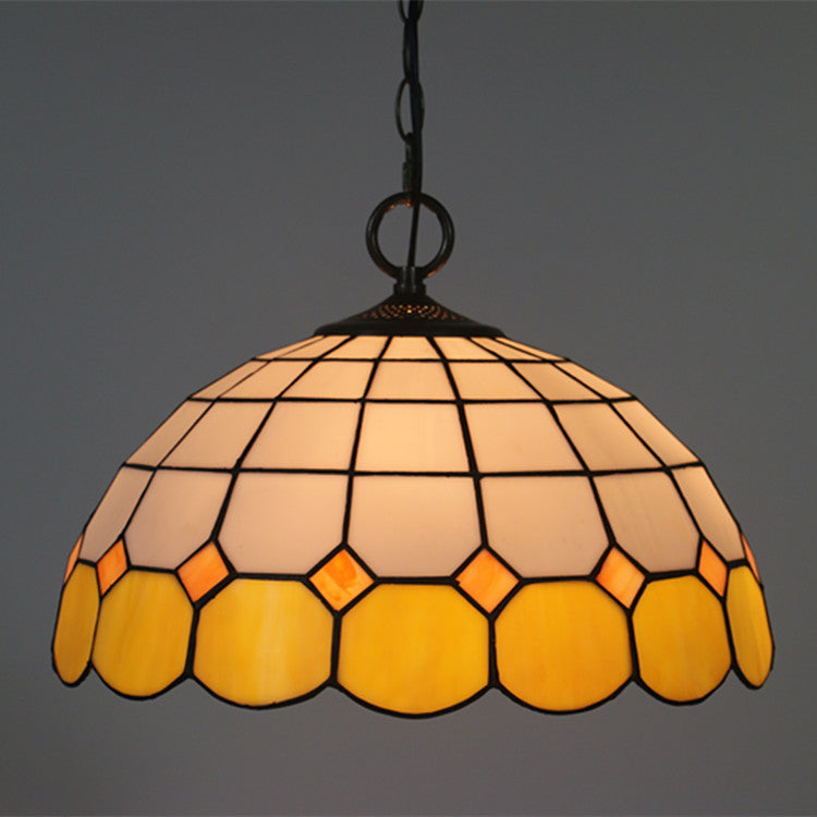 Tiffany Vintage Gemstone Stained Glass Dome 3-light Pendant Light BulbSquare