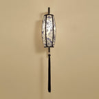 Chinese Vintage Painted Fabric Lantern Tassel 1-Light Wall Sconce Lamp