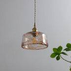 Traditional Vintage Amber Drum Round Glass Brass 1-Light Pendant Light For Living Room Lumendat