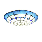 Traditional Tiffany Mediterranean Stained Glass Dome 2-light Flush Mount Ceiling Light for Hallway BulbSquare