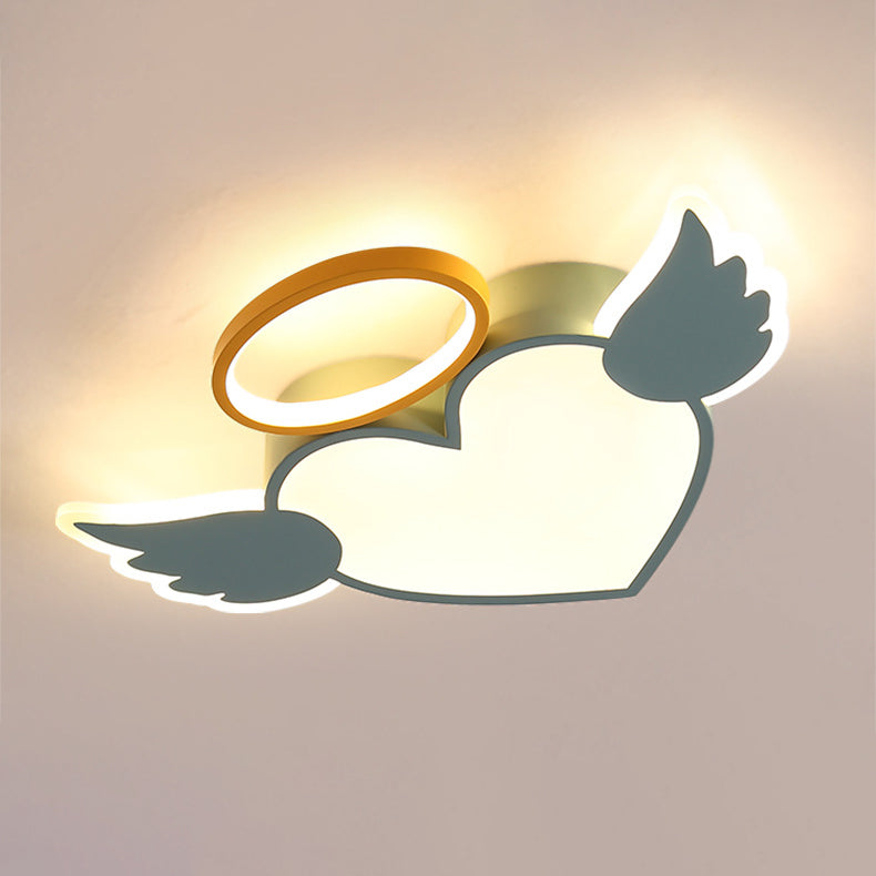 Lumendat Contemporary Creative Kids Love Wings Iron Aluminum Acrylic Silicone LED Flush Mount Ceiling Light For Bedroom Lumendat