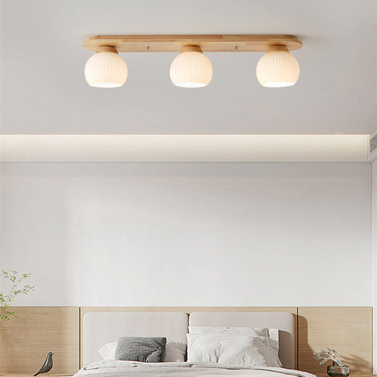 Japanese Vintage Striped Glass Wood Long Plate 2/3 Light Flush Mount Ceiling Light Lumendat