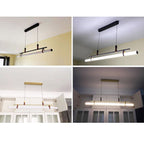Modern Minimalist Long Strip Iron Acrylic Faux Leather LED Island Light Chandelier For Living Room & Dining Room Lumendat