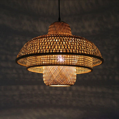 Japanese Vintage Triple Bamboo Weaving 1-light Pendant Light
