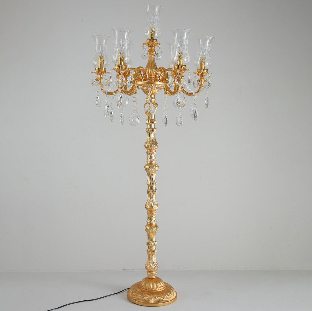 Traditional Luxury Golden Crystal Zinc Alloy Candle Holder 7-Light Standing Floor Lamp For Bedroom Lumendat