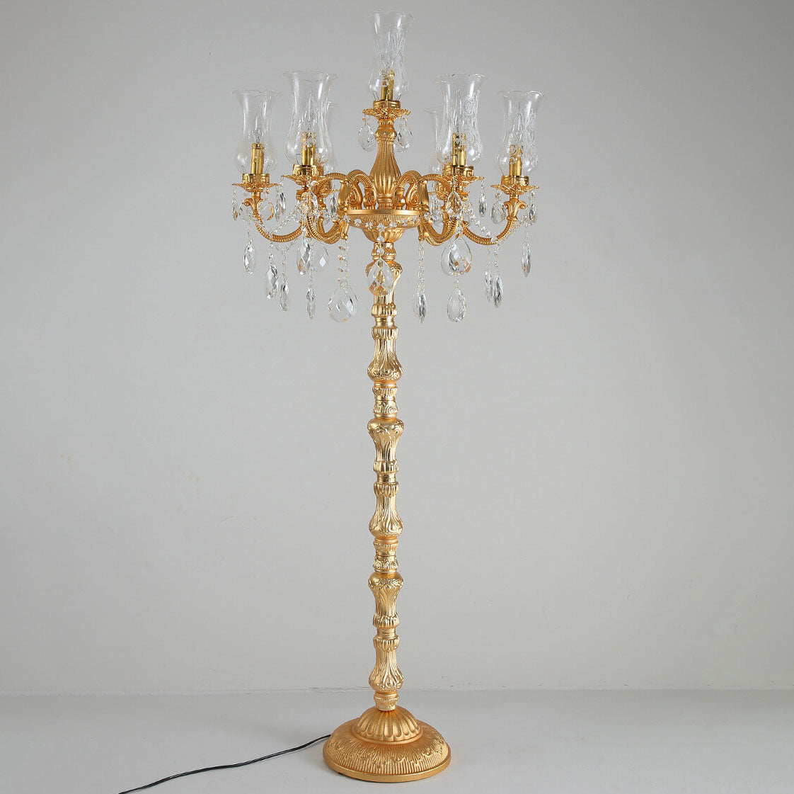 Traditional Luxury Golden Crystal Zinc Alloy Candle Holder 7-Light Standing Floor Lamp For Bedroom Lumendat
