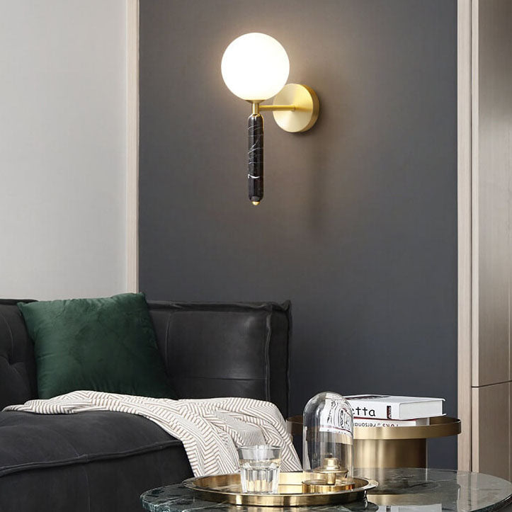 Nordic Ball Shade Marble Straight Arm 1-Light Wall Sconce Lamp Lumendat