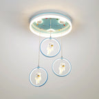 Modern Art Deco Round Astronaut Fairy Princess Acrylic Iron LED Flush Mount Ceiling Light for Bedroom