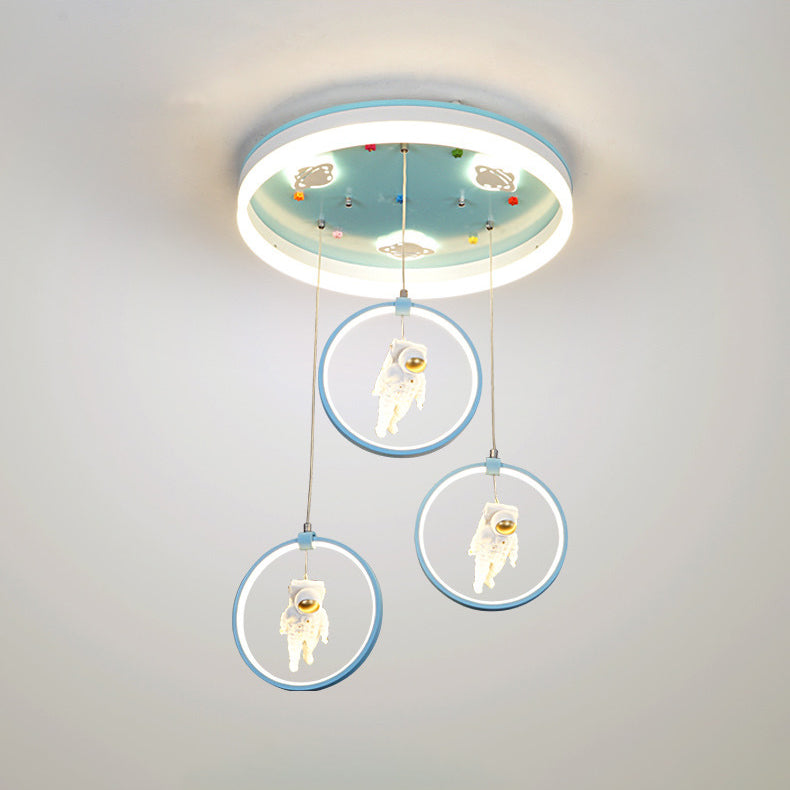 Modern Art Deco Round Astronaut Fairy Princess Acrylic Iron LED Flush Mount Ceiling Light for Bedroom