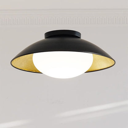 Traditional Vintage Iron Glass Ball Bowl 1-Light Semi-Flush Mount Ceiling Light For Bedroom