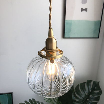 Traditional Japanese Oval Brass Glass 1-light Pendant Light for Bedroom