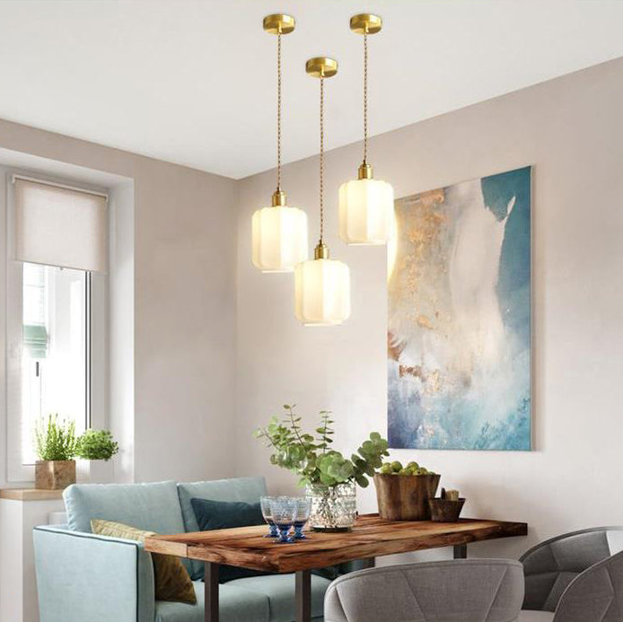 Traditional Vintage Cylindrical Brass Glass 1-light Pendant Light for Bedroom BulbSquare