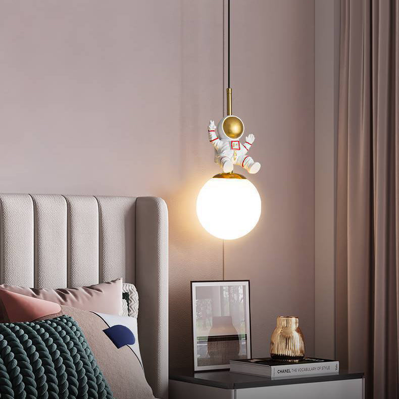 Contemporary Nordic Kids Orb Astronaut Iron Resin 1-light Pendant Light for Bedroom BulbSquare