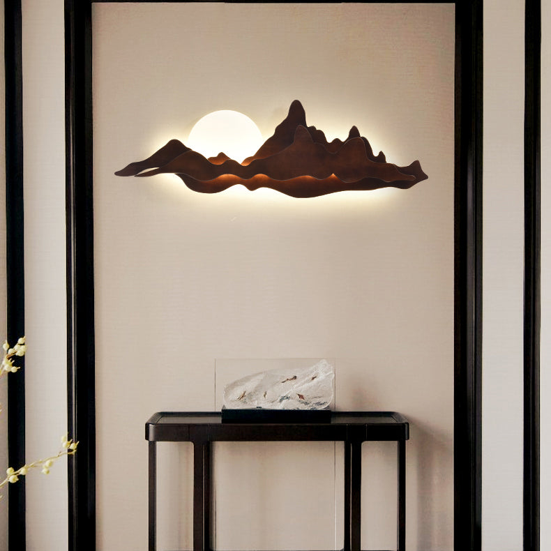 Modern Art Deco Round Mountain Shaped Wood Acrylic LED Wall Sconce Lamp For Living Room Lumendat