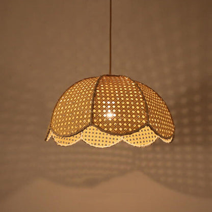 Nordic Rattan Weaving Scallop Dome 1-light Pendant Light