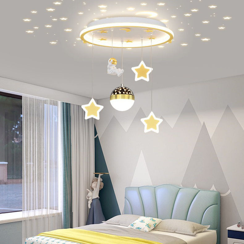 Lumendat Contemporary Creative Starry Night Acrylic Round Shade LED Kids Flush Mount Ceiling Light For Bedroom Lumendat