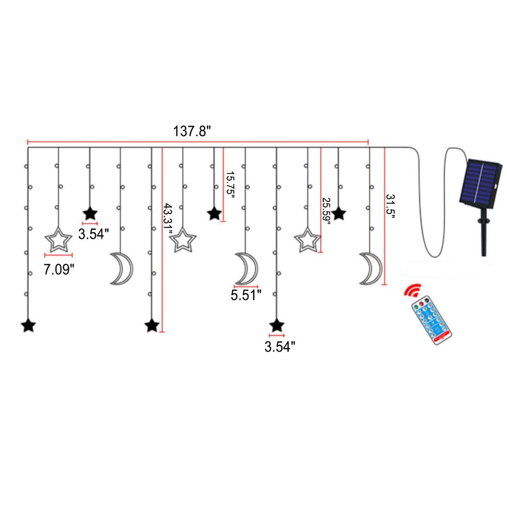 LED Solar Star Moon Curtain Light Christmas Outdoor Patio Decorative Camping String Lights Lumendat