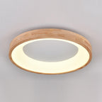 Nordic Minimalist Log Wood Round LED Flush Mount Ceiling Light Lumendat
