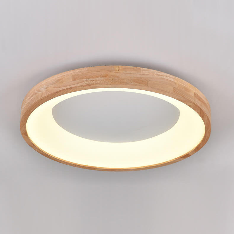 Nordic Minimalist Log Wood Round LED Flush Mount Ceiling Light Lumendat