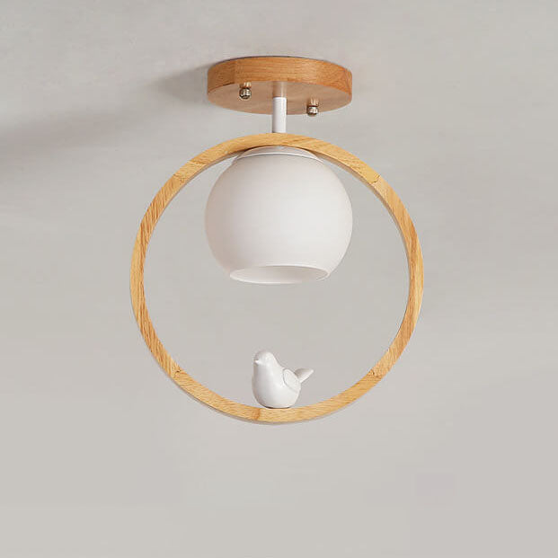 Modern Japanese Minimalist Log Bird Round 1-Light Semi-Flush Mount Ceiling Light Lumendat