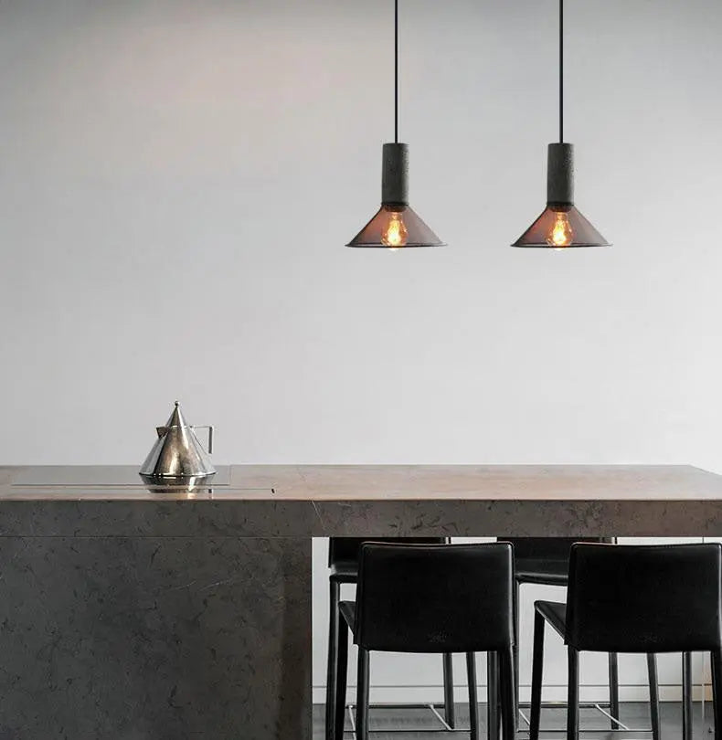 Contemporary Industrial Cylindrical Tapered Cement Iron 1-light Pendant Light for Living Room Lumendat