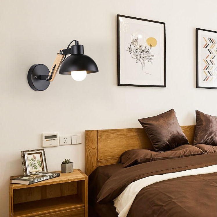 Modern Nordic Iron Semicircle Adjustable Wooden Lamp Arm 1-Light Wall Sconce Lamp Lumendat