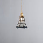 Japanese Vintage Brass Stained Glass Cone 1-light Pendant Light BulbSquare