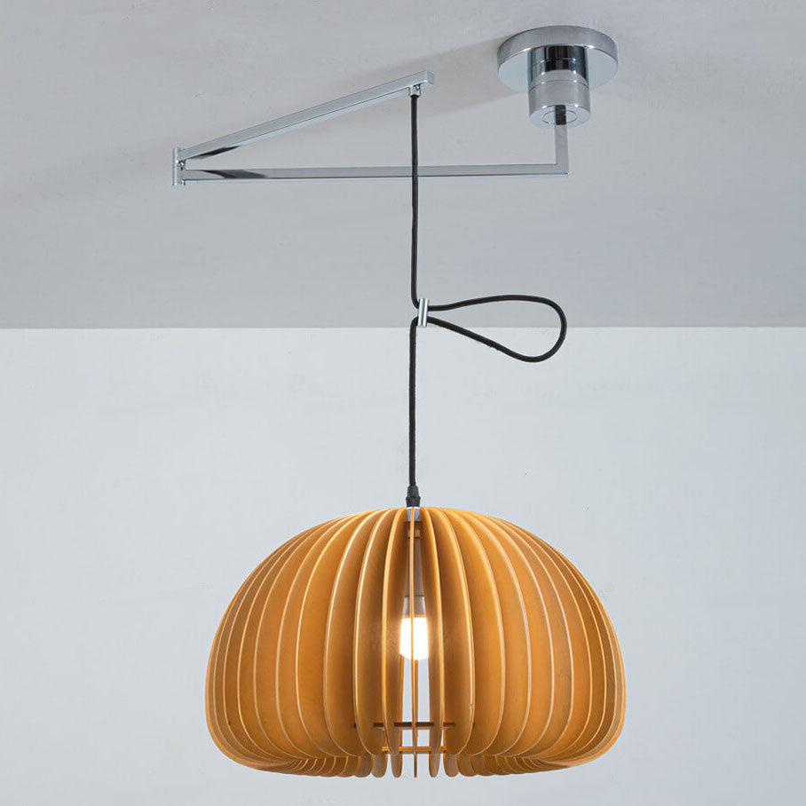 Japanese Minimalist Wooden Pumpkin Swing Arm 1-light Pendant Light