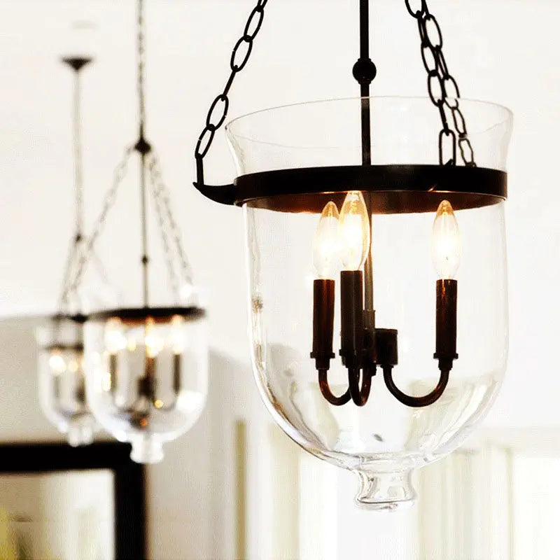 Traditional Rustic Round Glass Bucket Iron Candelabra 3-light Chandelier for Living Room Lumendat