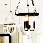Traditional Rustic Round Glass Bucket Iron Candelabra 3-light Chandelier for Living Room Lumendat