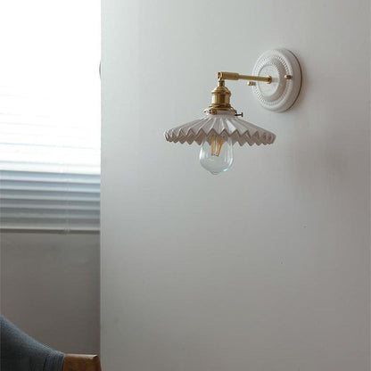 Traditional Vintage Round Ceramic Brass 1-Light Wall Sconce Lamp for Living Room