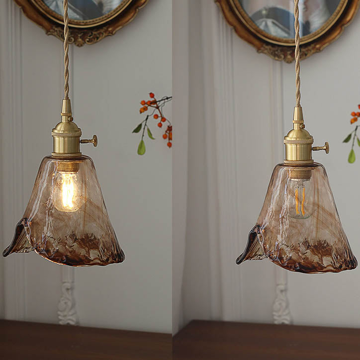 Modern Eclectic Amber Brass Glass Geometric Jar 1-light Pendant Light for Living Room BulbSquare