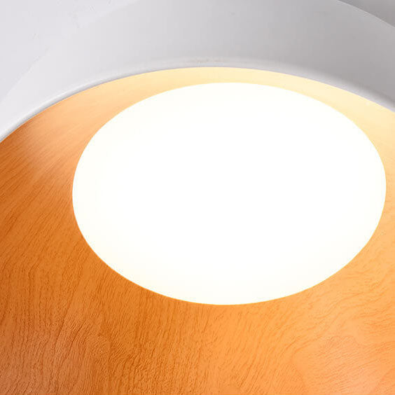 Minimalist Wooden Bowl Iron LED Flush Mount Ceiling Light BulbSquare