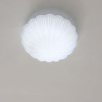Modern French Cream Shell Glass LED Flush Mount Ceiling Light BulbSquare