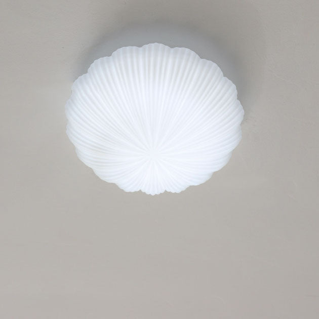 Modern French Cream Shell Glass LED Flush Mount Ceiling Light BulbSquare