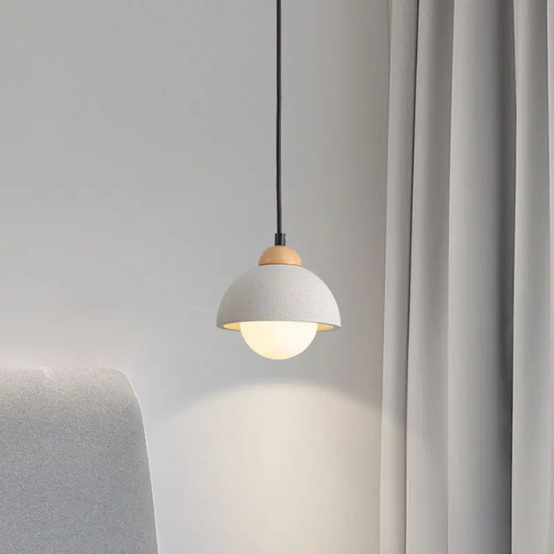 Contemporary Scandinavian Cement Dome Glass Shade 1-light Pendant Light for Bedroom BulbSquare