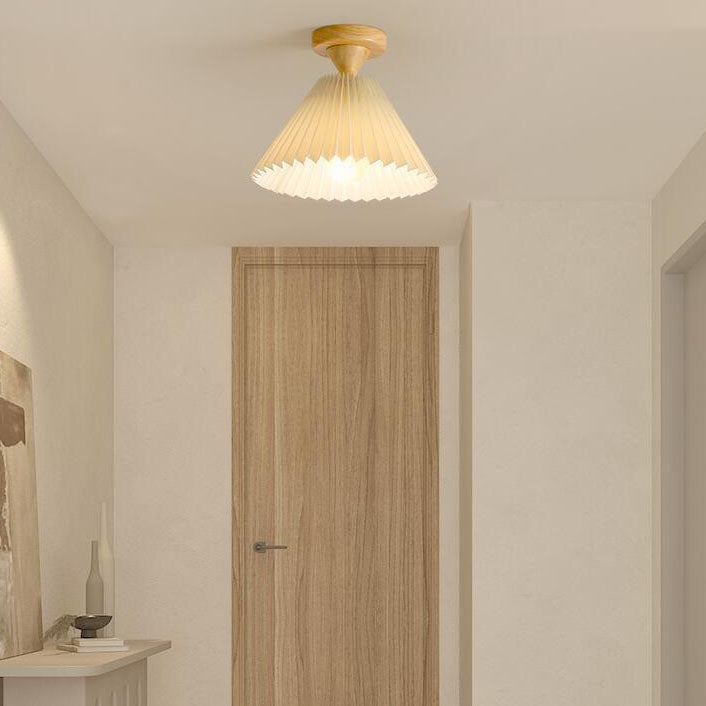 Japanese Simple Log Pleated Umbrella Cone 1-light Semi-flush Mount Ceiling Light