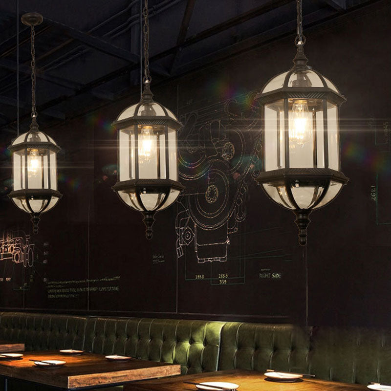 Contemporary Retro Hexagonal Lantern Glass Aluminum 1-light Waterproof Pendant Light for Outdoor Patio BulbSquare