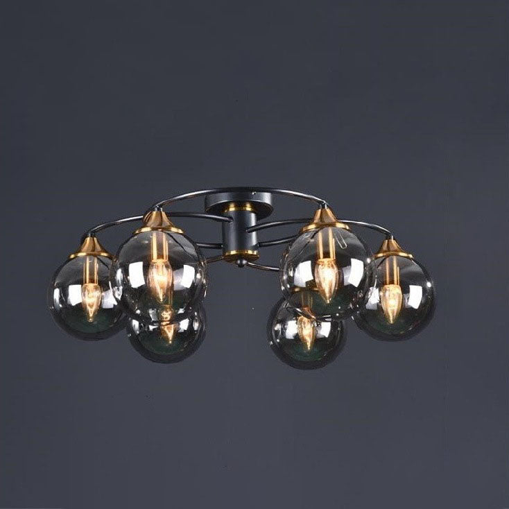 Modern Mid-Century Iron Frame Magic Bean Glass Shade 4/6-Light Semi-Flush Mount Ceiling Light For Living Room Lumendat