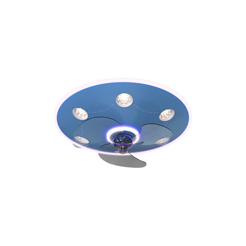 Lumendat Modern Creative Cartoon UFO flying Saucer Round Iron Acrylic LED Kids Flush Mount Ceiling Fan Light Lumendat