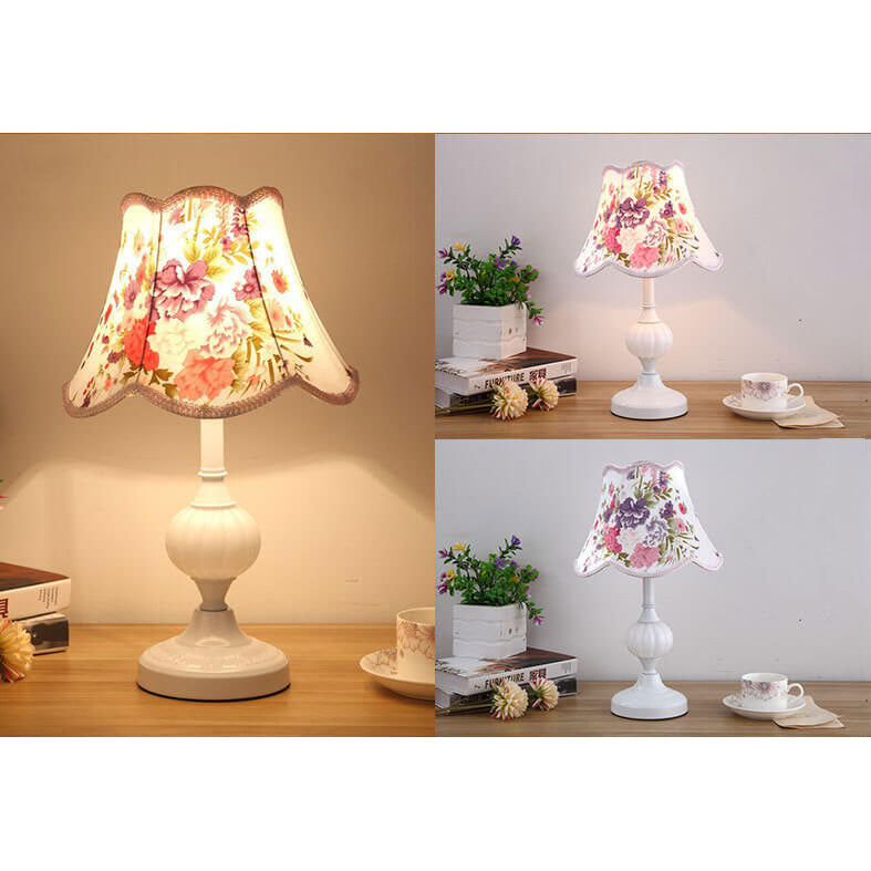 Nordic Vintage Floral Glass Fabric 1-Light Table Lamp Lumendat