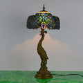 Vintage Tiffany Peacock Gem Dome Glass Resin 1-Light Table Lamp Lumendat