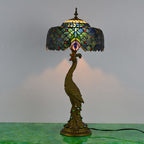 Vintage Tiffany Peacock Gem Dome Glass Resin 1-Light Table Lamp Lumendat