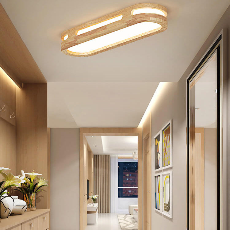 Nordic Minimalist Solid Wood Acrylic Ring LED Flush Mount Ceiling Light BulbSquare