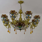 Traditional Tiffany Bead Dome Baroque Iron Glass Alloy 8/11 Light Chandeliers for Living Room BulbSquare